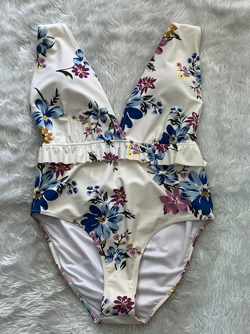 Women’s Floral One-Piece Swimsuit - Blue & Pink Flowers NWT MEDIUM